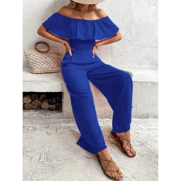 Kadın Aerobin Kumaş Fırfır Detaylı Madonna Yaka Takım