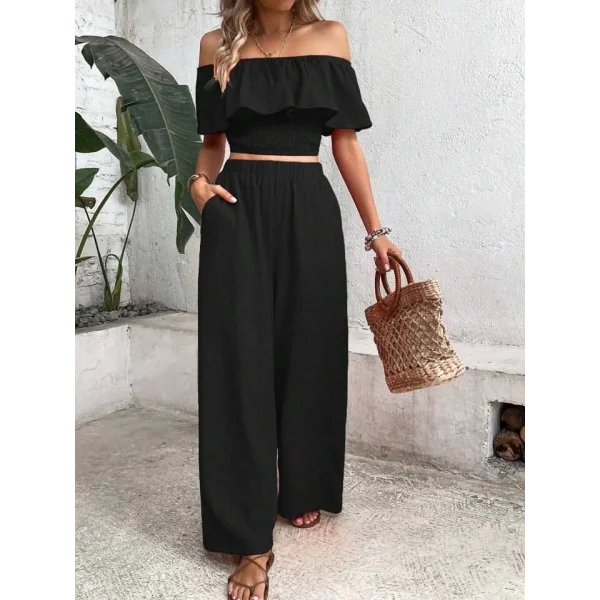 Kadın Aerobin Kumaş Fırfır Detaylı Madonna Yaka Takım