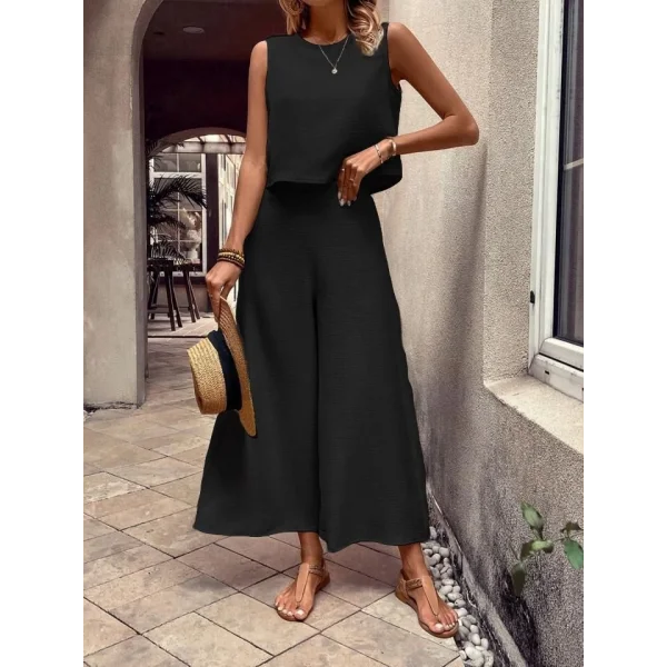 Kadın Aerobin Kumaş Geniş Paça Pantolonlu Takım