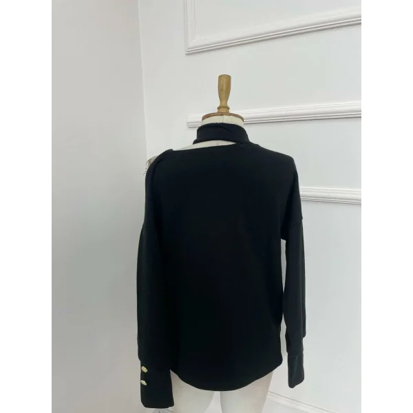 Kadın Akrilik Kumaş Toka Detaylı Oversize Bluz