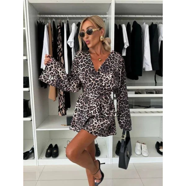 Kadın alaş Kol Kruvaze Yaka Zebra Desen şort Tulum