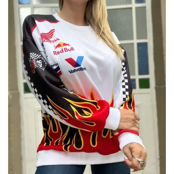 Kadın Alev Baskılı Sweat - Beyaz