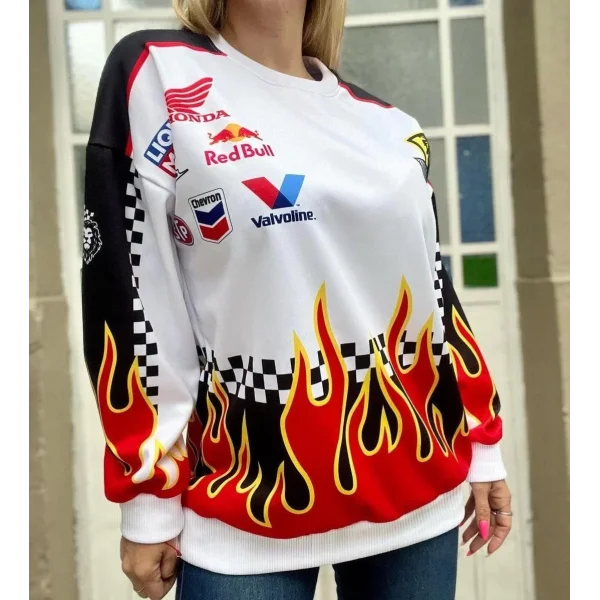 Kadın Alev Baskılı Sweat - Beyaz