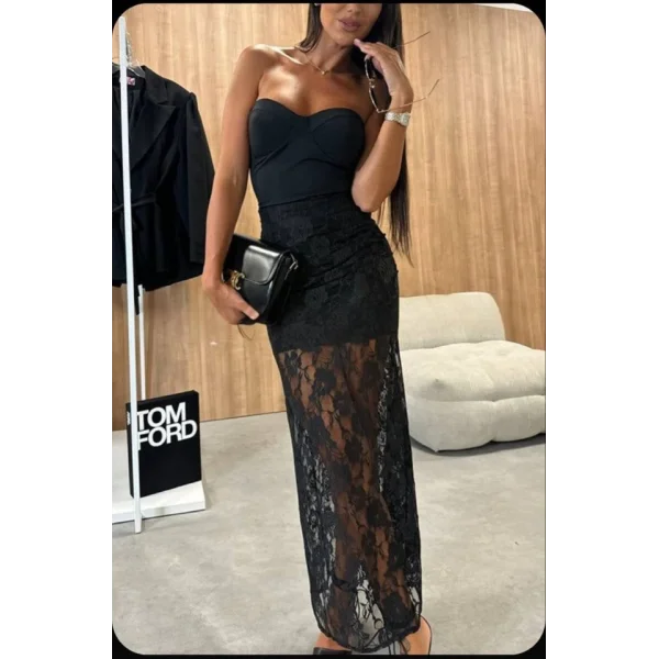 Kadın andy Kumaş Dantel Detaylı Etek