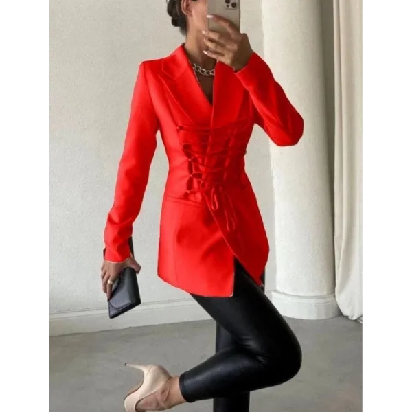 Kadın anşet Yaka Cep Ve Bağcık Detay Uzun Ceket