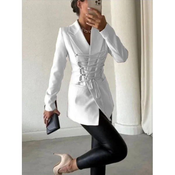 Kadın anşet Yaka Cep Ve Bağcık Detay Uzun Ceket