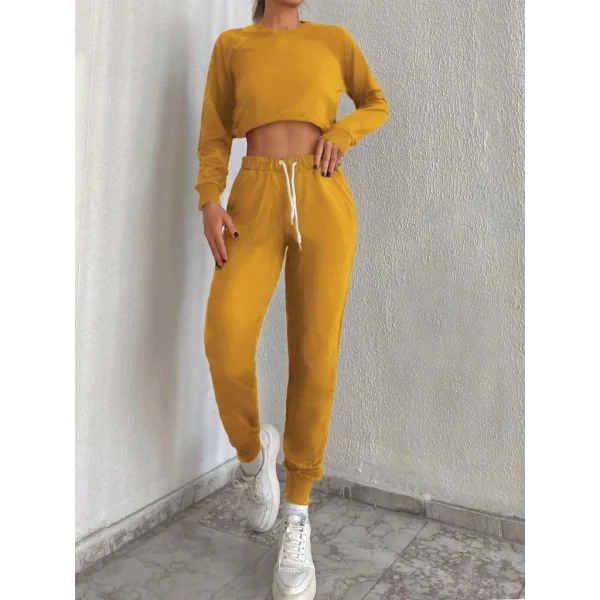 Kadın arı Bisiklet Yaka Iki Iplik üstü Krop Ikili Takım