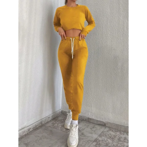 Kadın arı Bisiklet Yaka Iki Iplik üstü Krop Ikili Takım