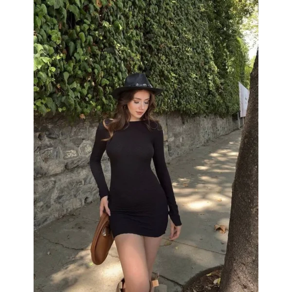 Kadın Arka Sırt Detaylı ıp Bağlamalı Mıdı Elbise