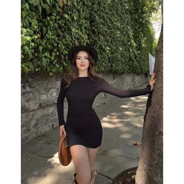 Kadın Arka Sırt Detaylı ıp Bağlamalı Mıdı Elbise