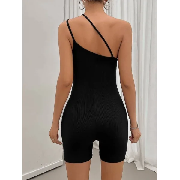 Kadın Asimetrik Askılı Mini Kaşkorse Bodycon Tulum