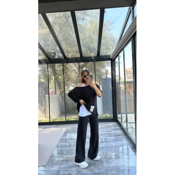 Kadın Asimetrik Kesim Arma Detay Atlet Dahil üçlü Takım