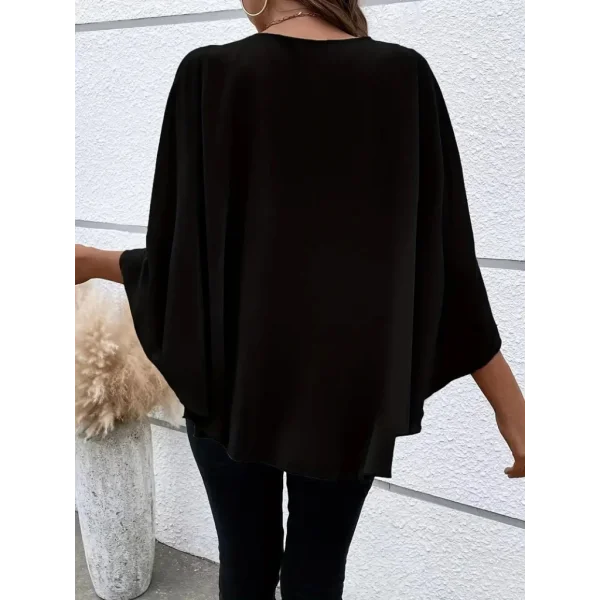 Kadın Asimetrik Pelerin Kollu Yuvarlak Yaka Salaş Sandy Bluz