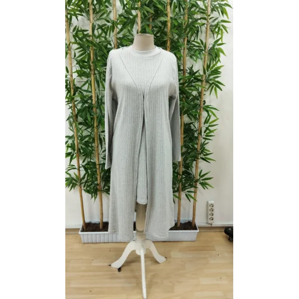 Kadın Askılı Balıkçı Yaka Kısa şardonlu Kaşkorse Elbise Ve Uzun Kollu Ceket Ikili Takım