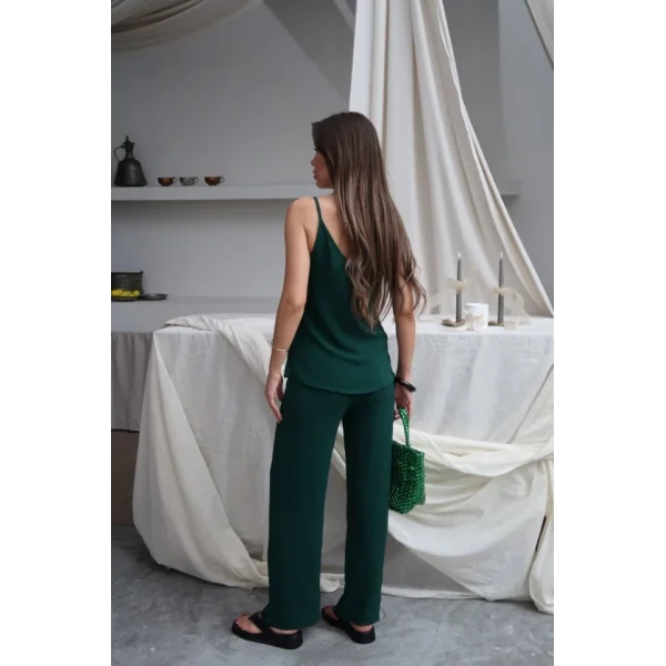 Kadın Askılı Bluz Ve Bol Paça Pantolon Ikili Takım