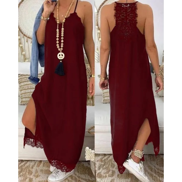 Kadın Askılı Dantel Detay Viskon Elbise