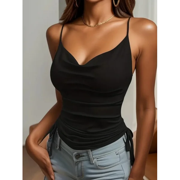 Kadın Askılı Degaje Yaka Yanlardan Büzgülü Sandy Bluz