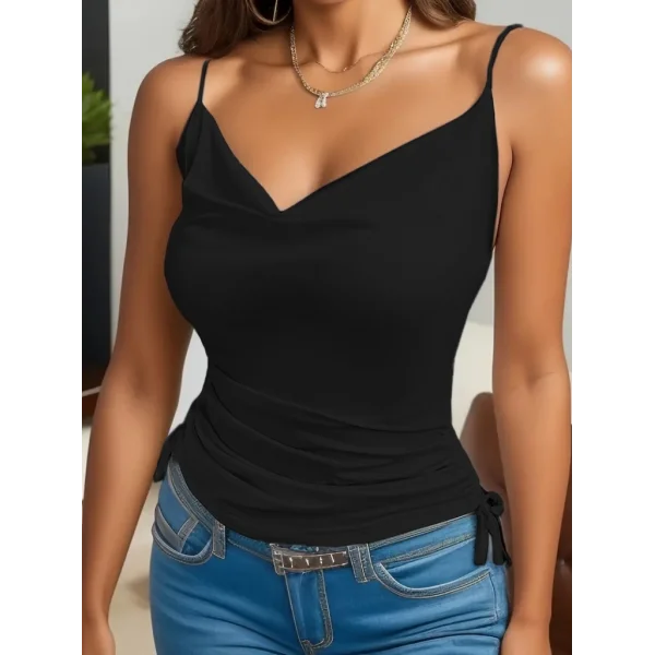 Kadın Askılı Degaje Yaka Yanlardan Büzgülü Sandy Bluz