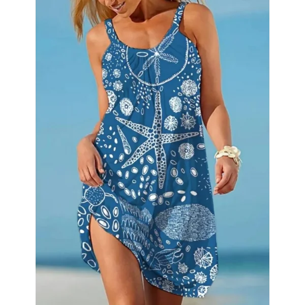 Kadın Askılı Deniz Yıldızı Desenli Süprem Elbise