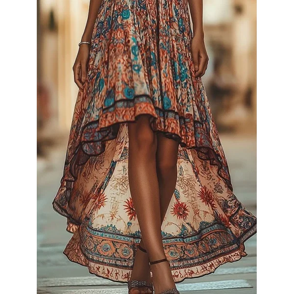 Kadın Askılı Derin Göğüs Detaylı Asimetrik Detaylı Süprem Elbise