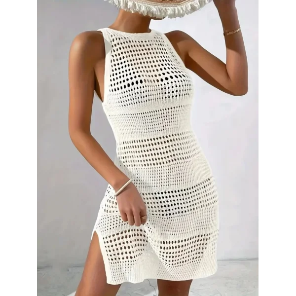 Kadın Askılı Derin Sırt Dekolteli Ajurlu Triko Pareo