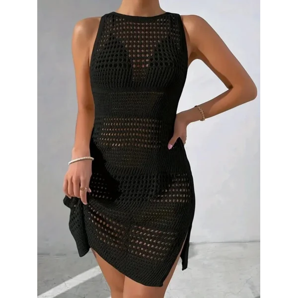 Kadın Askılı Derin Sırt Dekolteli Ajurlu Triko Pareo