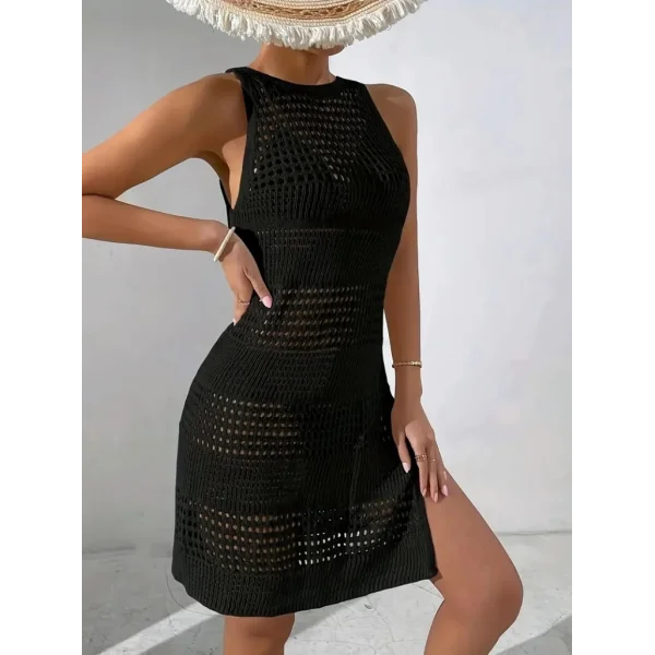 Kadın Askılı Derin Sırt Dekolteli Ajurlu Triko Pareo