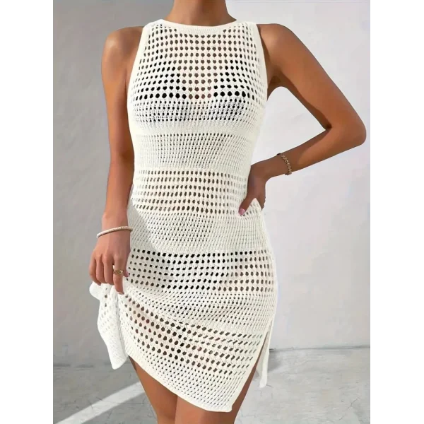 Kadın Askılı Derin Sırt Dekolteli Ajurlu Triko Pareo