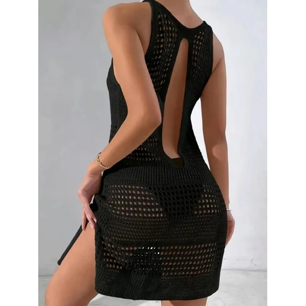 Kadın Askılı Derin Sırt Dekolteli Ajurlu Triko Pareo