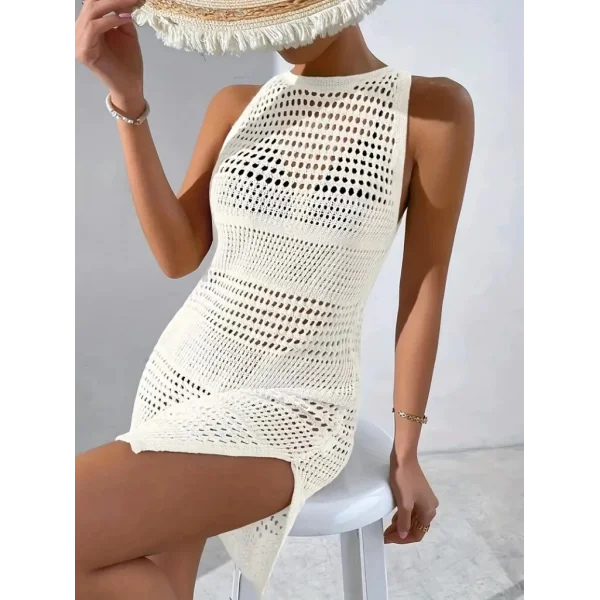 Kadın Askılı Derin Sırt Dekolteli Ajurlu Triko Pareo