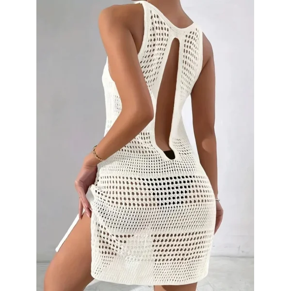 Kadın Askılı Derin Sırt Dekolteli Ajurlu Triko Pareo