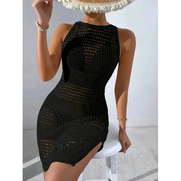 Kadın Askılı Derin Sırt Dekolteli Ajurlu Triko Pareo