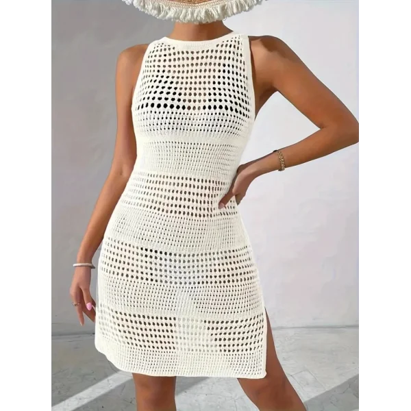 Kadın Askılı Derin Sırt Dekolteli Ajurlu Triko Pareo