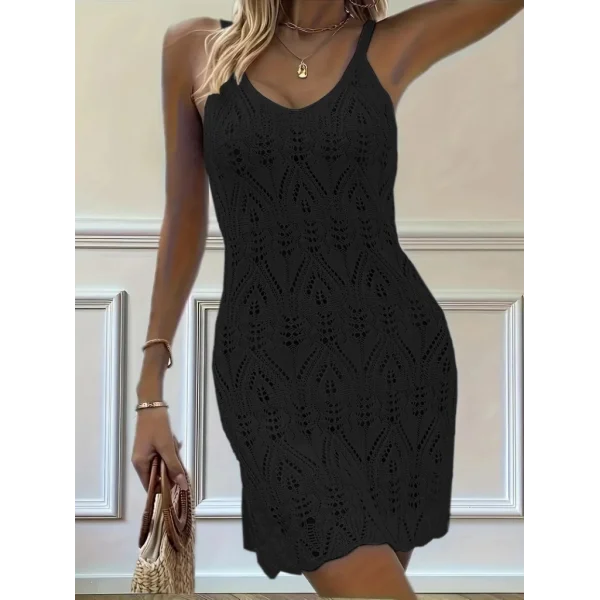 Kadın Askılı Desenli Yandan Yırtmaçlı Triko Elbise