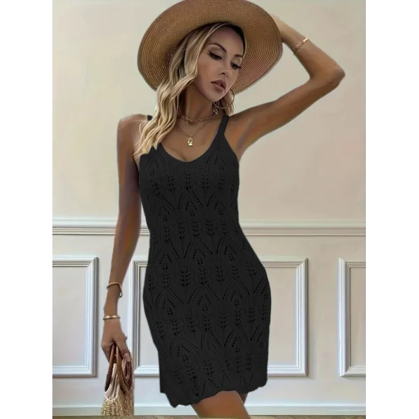 Kadın Askılı Desenli Yandan Yırtmaçlı Triko Elbise