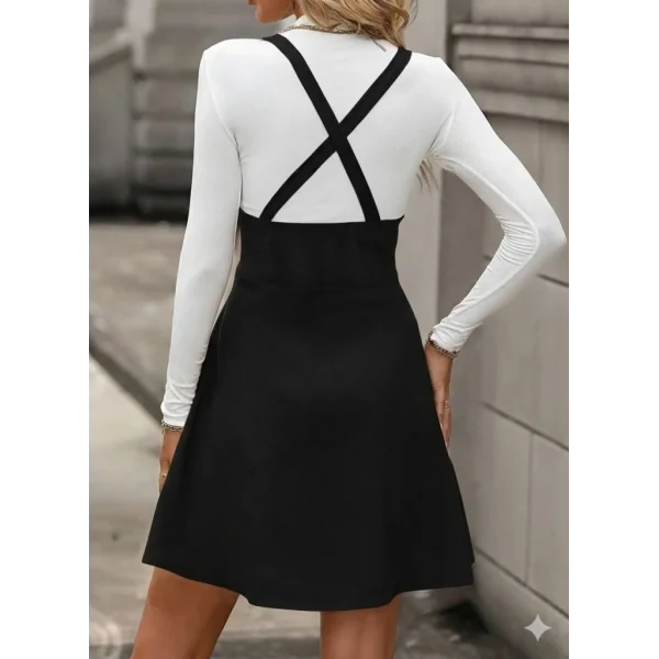 Kadın Askılı Düğmeli Mini Süet Elbise