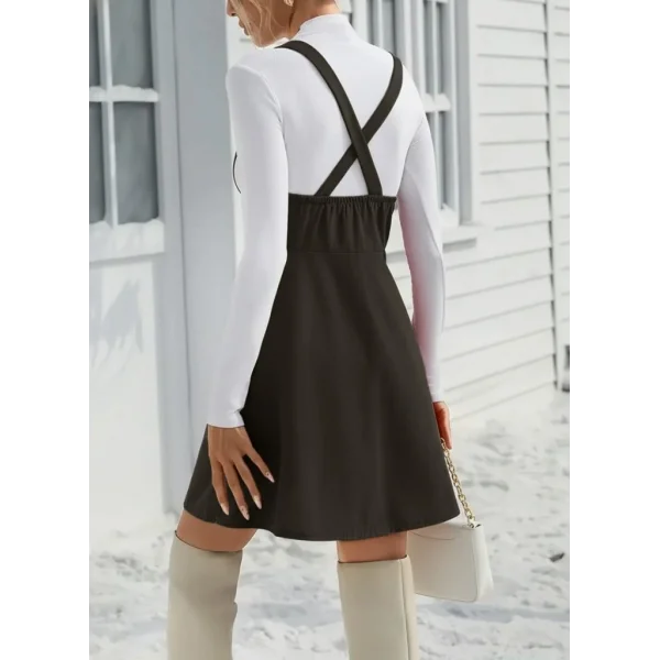 Kadın Askılı Düğmeli Mini Süet Elbise