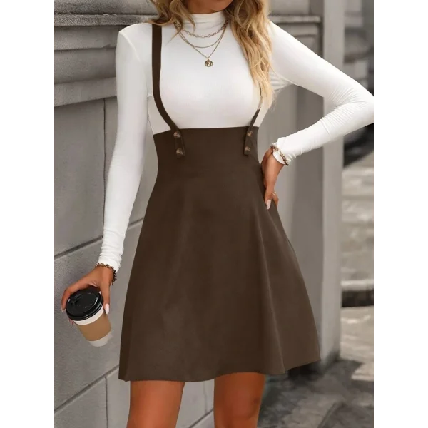 Kadın Askılı Düğmeli Mini Süet Elbise