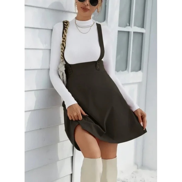 Kadın Askılı Düğmeli Mini Süet Elbise