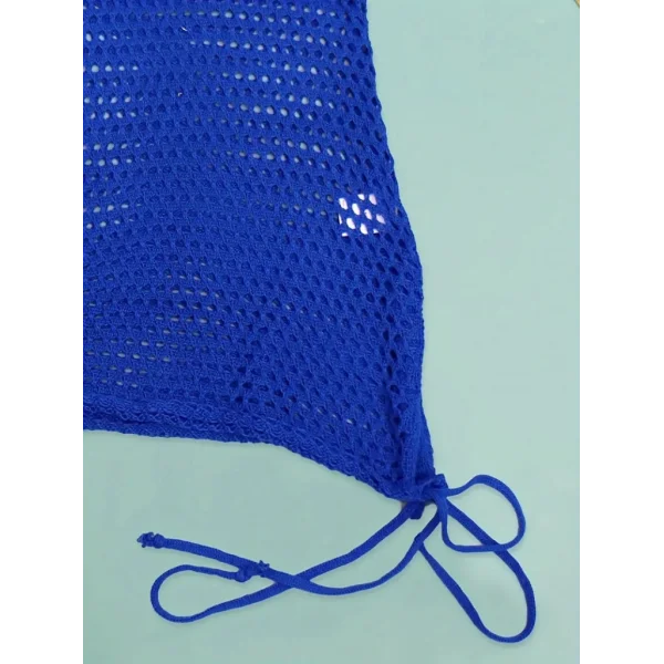 Kadın Askılı Eteği Büzgü Bağlama Detay Delikli örme Triko Pareo Elbise