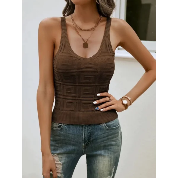 Kadın Askılı Geometrik Desen Triko Bluz