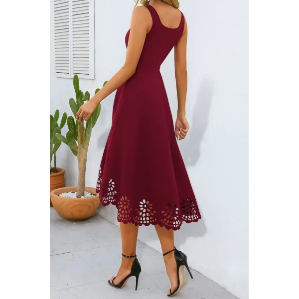 Kadın Askılı Geometrik Yaka çiçek Lazer Kesim Ithal Krep Elbise