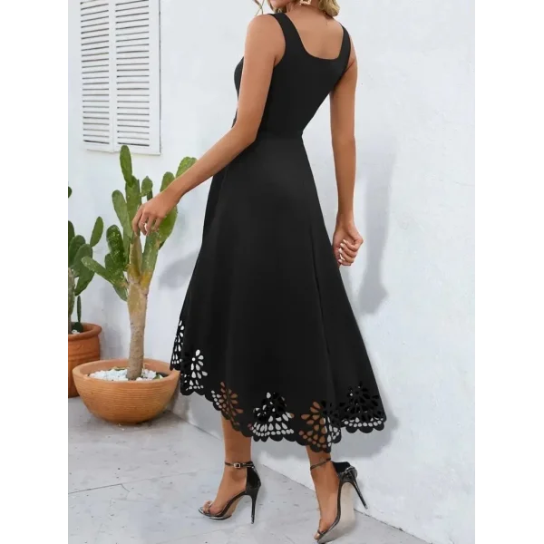 Kadın Askılı Geometrik Yaka çiçek Lazer Kesim Ithal Krep Elbise