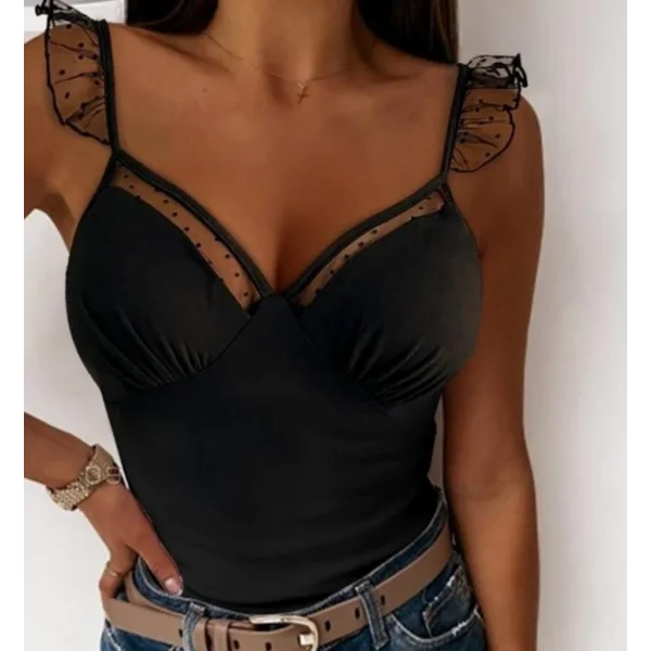 Kadın Askılı Kalp Yaka Tül Detay Dalgıç Bluz