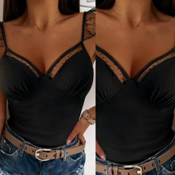 Kadın Askılı Kalp Yaka Tül Detay Dalgıç Bluz