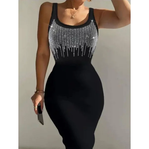 Kadın Askılı Kare Yaka Ottaban Kumaş Likralı Taşlı İncili Elbise