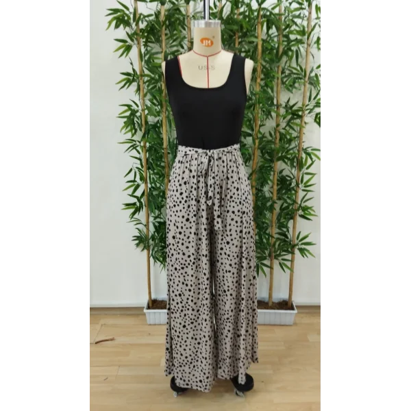 Kadın Askılı Kare Yaka üstü Düz Altı Desenli Bol Paça Sandy Tulum