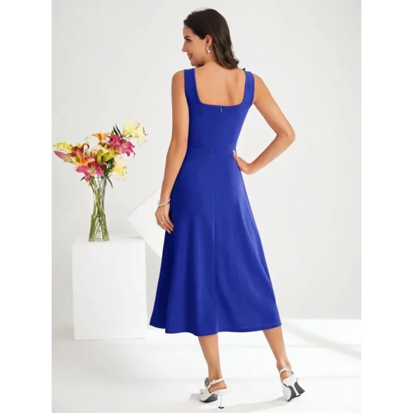 Kadın Askılı Kare Yakalı Midi Ithal Krep Elbise