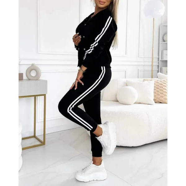 Kadın Askılı Kısa Iki Iplik Krop Bluz Uzun Kollu önden çıtçıtlı şerit Detaylı Ceket Ve Pantolon üçlü Takım