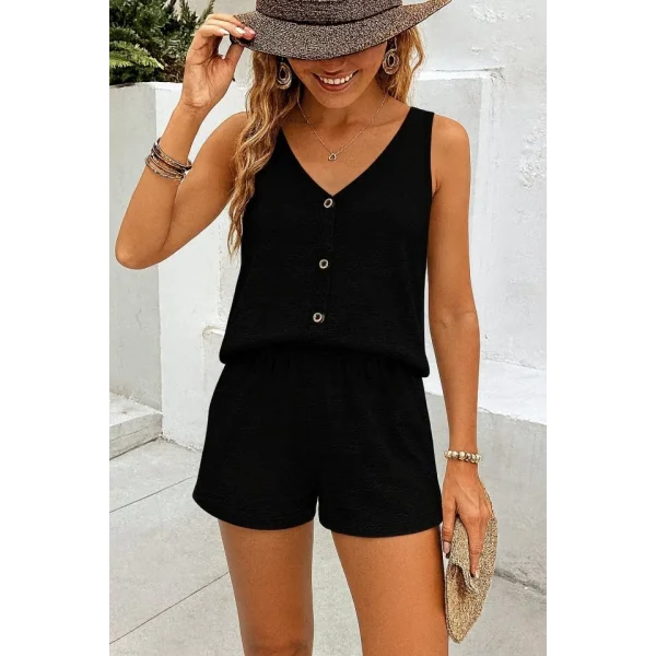 Kadın Askılı Kolsuz V Yakalı önden Düğmeli Bürümcük Bluz Ve Short Ikili Takım